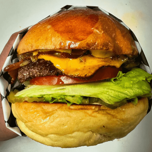 Classic Cheeseburger with double patties and bacon